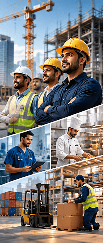 Workers from construction, healthcare, hospitality and logistics sectors