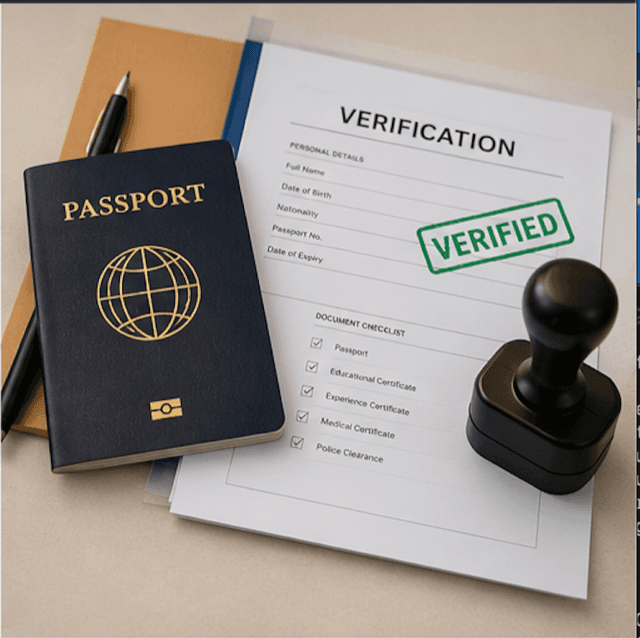 Passport and documents being verified and attested