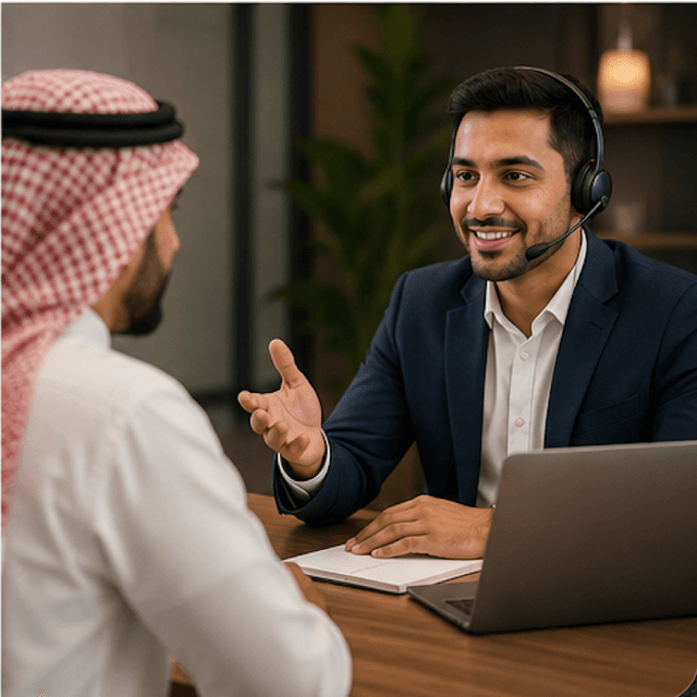 Recruitment desk advisor meeting an employer