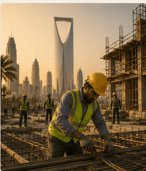 Overseas workers on a Riyadh construction site